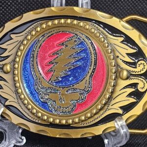 Grateful Dead "US Blues" Steal Your Face Stealie Gold Tone Belt Buckle